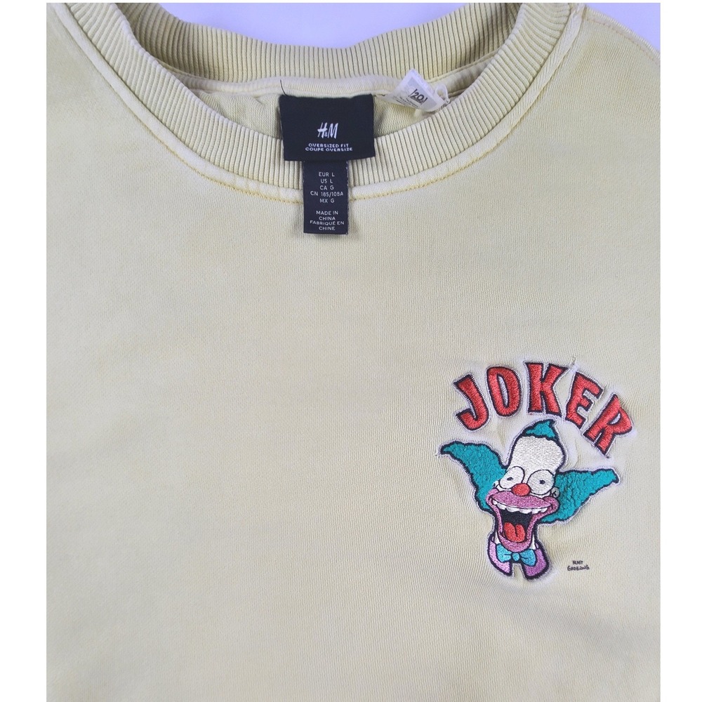 H&M The Simpsons Krusty the Clown Joker Sweatshirt Mens Large Yellow Oversized